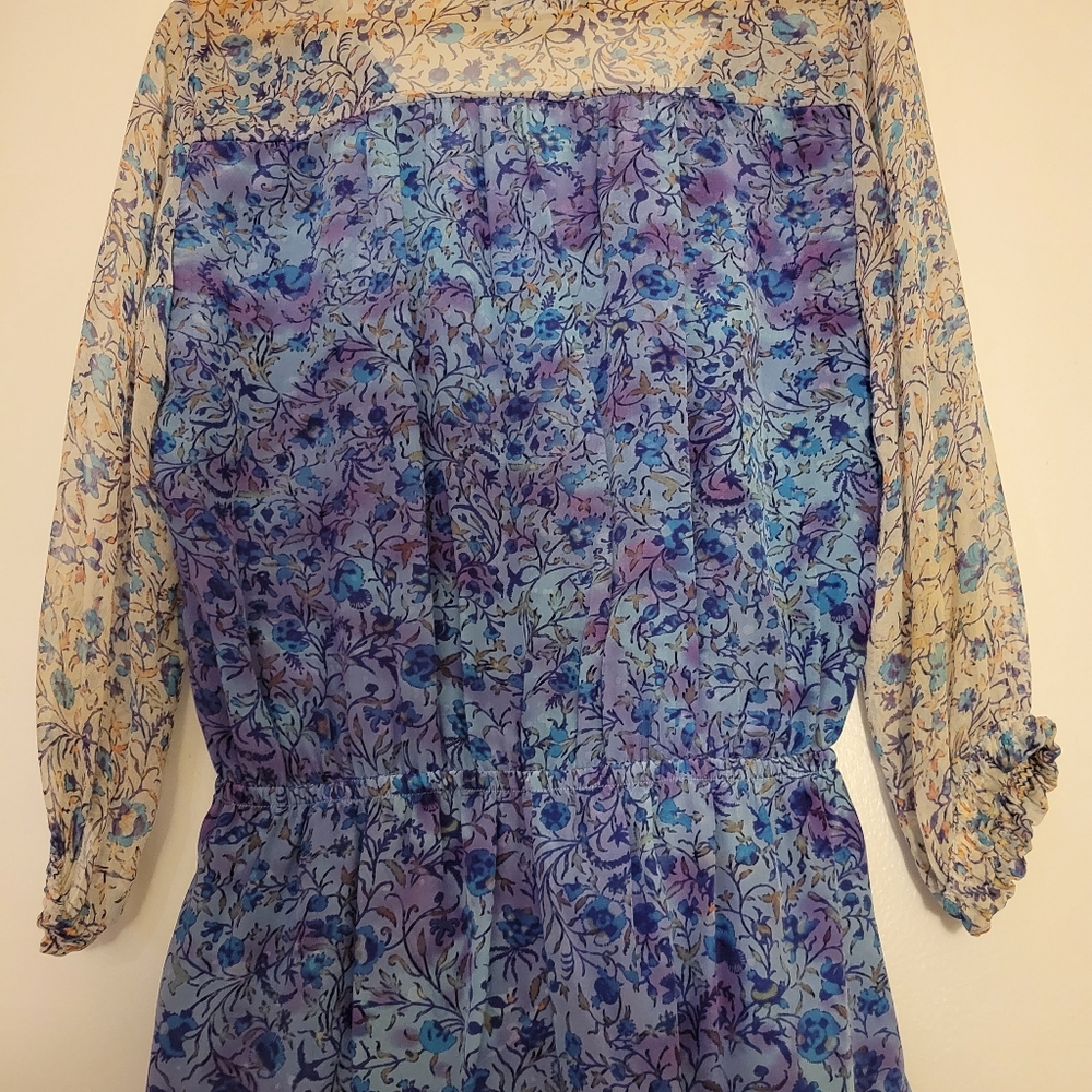 Gypsy 05 Floral Long Sleeve 100% Silk Blue Romper Size Small - Picture 15 of 16